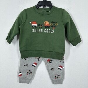 Petit Lem Squad Goals‎ Holiday Christmas Infant Baby Sweat Set 6 Months NWOT